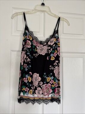 PJ Salvage Black Floral Lace-Trim Cami